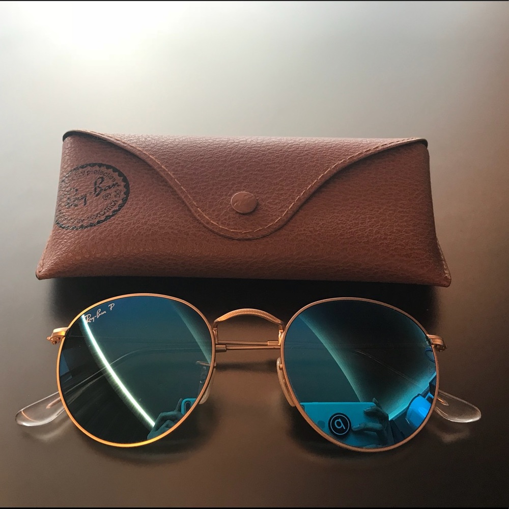 Ray-Ban polarized round blue mirrored sunglasses